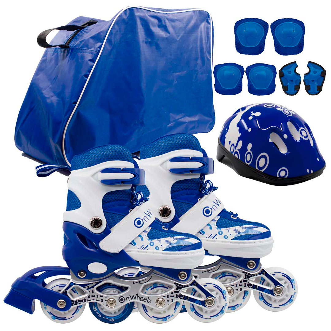Combo de Patines + Kit de Protección + Casco Azul Cougar