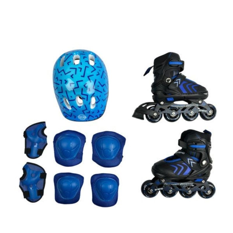 Combo Strivo de Patines + Kit de Protección + Casco. Negro Azul