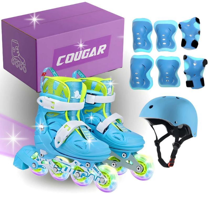 Combo Infantil de Patines con llantas de Luz + Casco + Kit de Protecciones