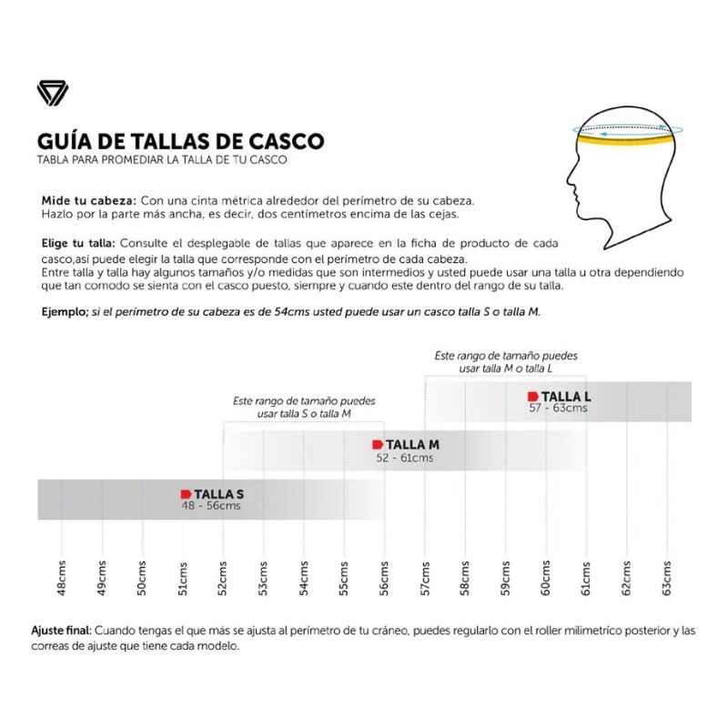 guia de tallas cascos optimus
