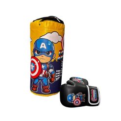 Kit Saco + Guantes de Boxeo Infantil Capitan America