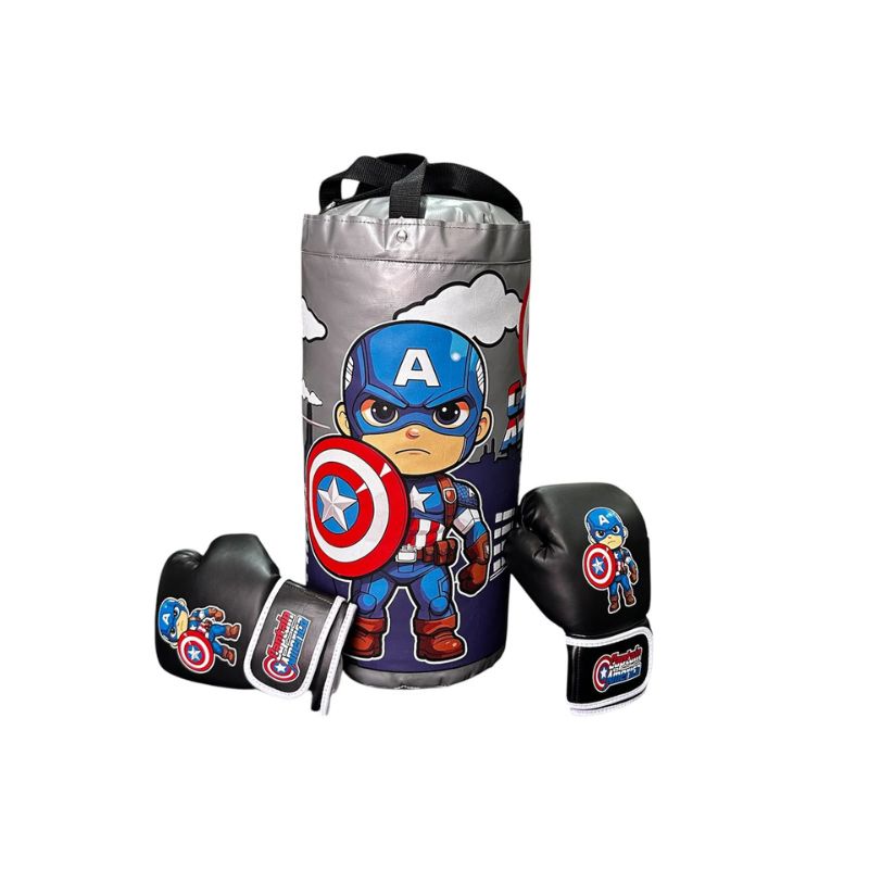Kit Saco + Guantes de Boxeo Infantil Capitan America - Image 3